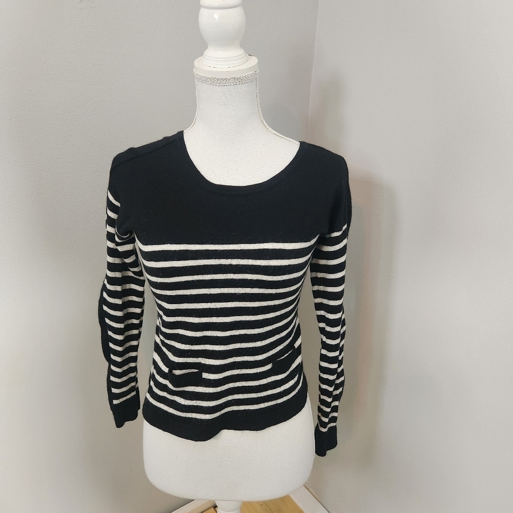 The Limited Black and White Striped Crewneck Sweater Size Medium - some wool